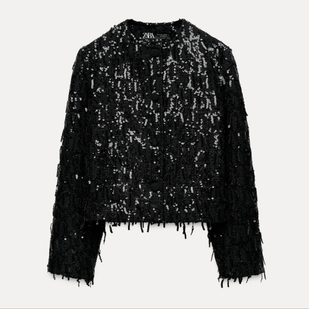 Zara fringe sequin blazer jacket Black Size XS
